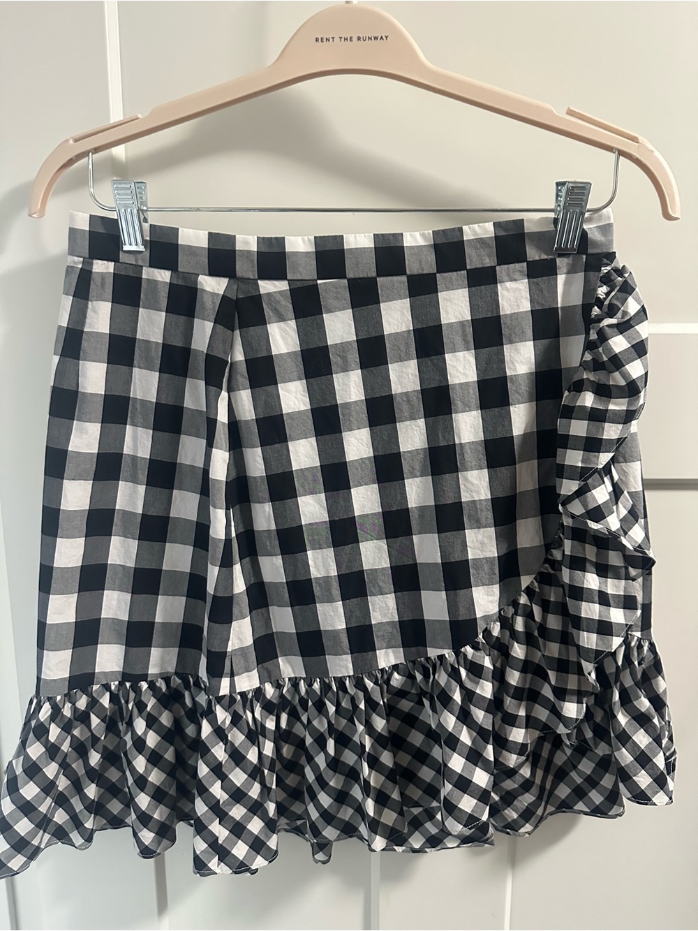 J. Crew Black and White Gingham Ruffle A-Line Skirt